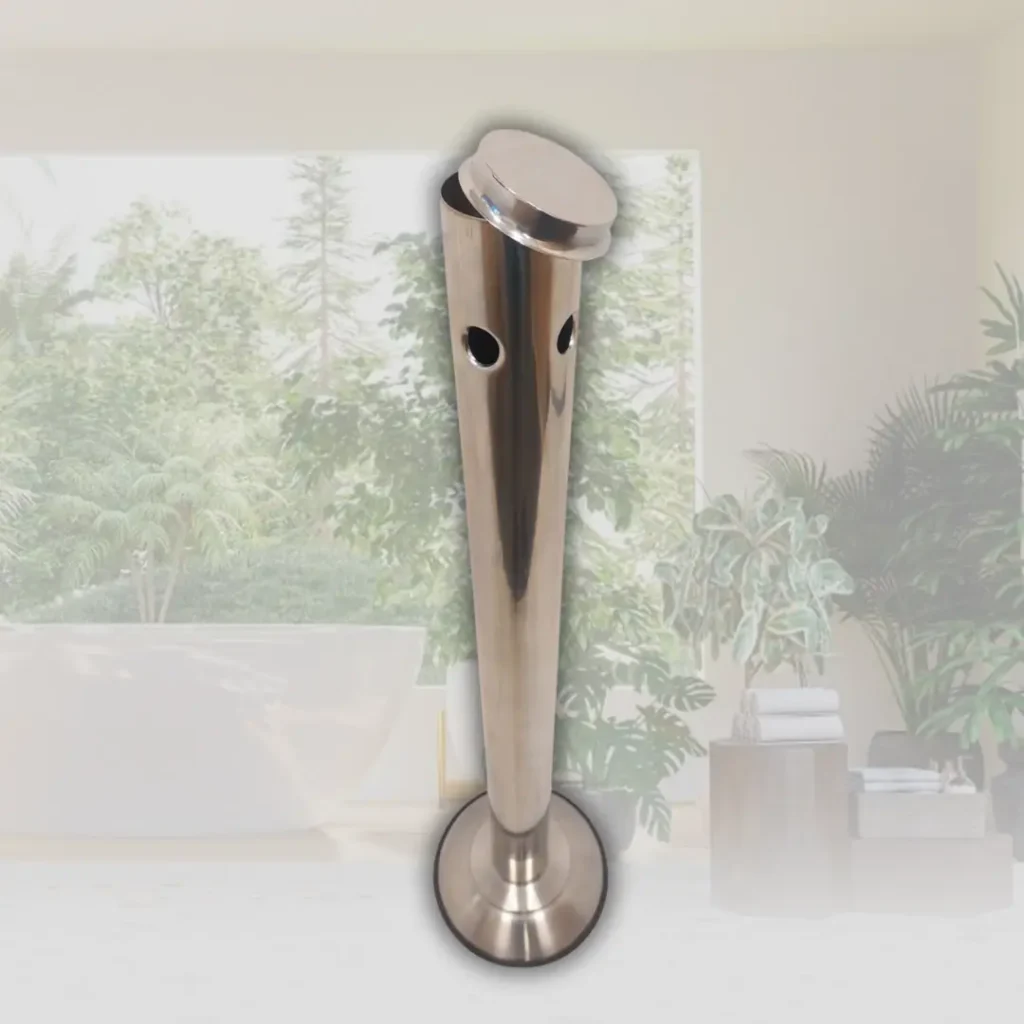 Coletor de Cigarros Slin Pedestal Aço Inox Tampa Aberta